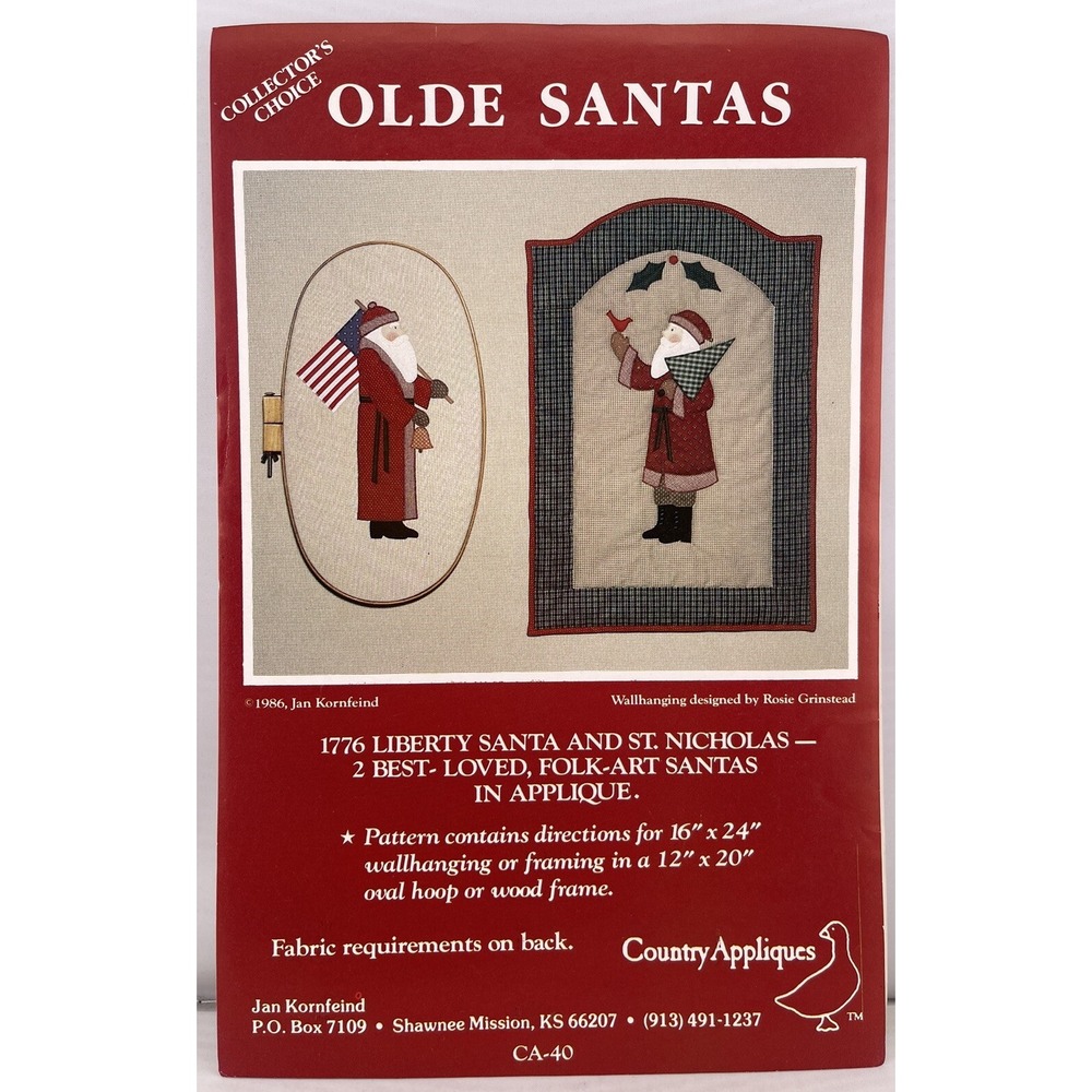 Country Appliques Collector's Choice Olde Santas Wall hanging Pattern CA-40